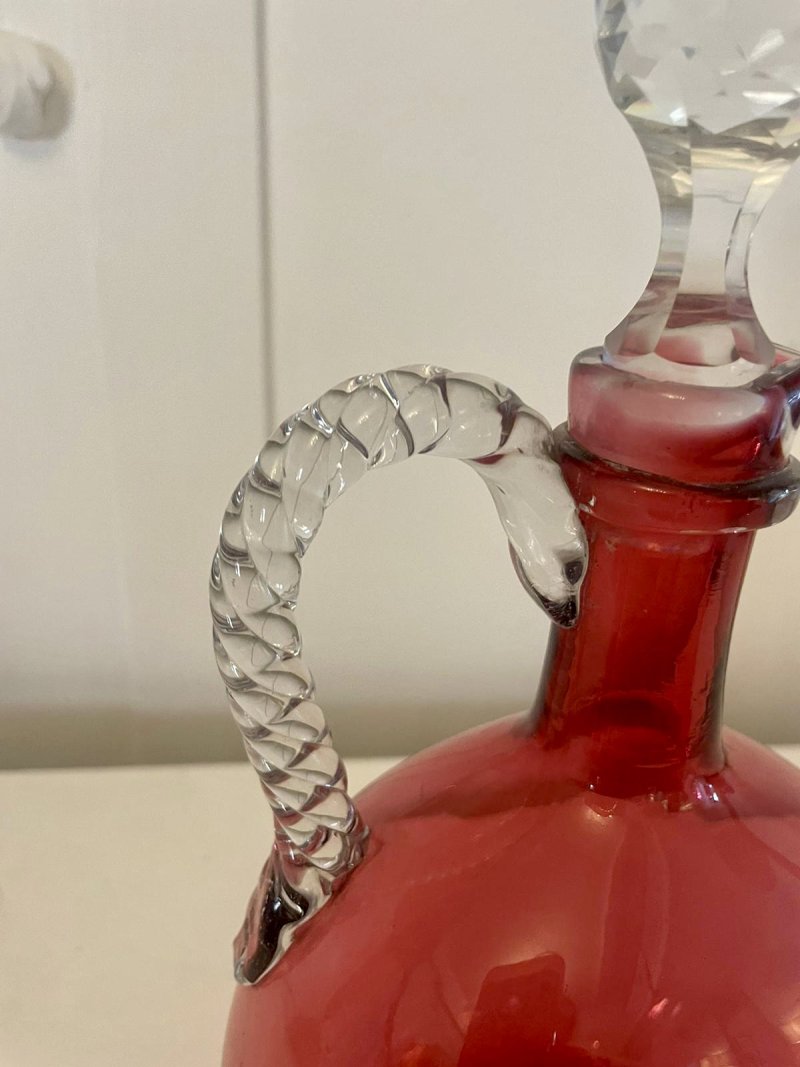 Antique Victorian Quality Cranberry Glass Decanter - Image 6